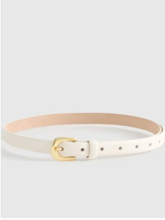 New! Quince Sofia European Leather Skinny Belt in Bone Sz S